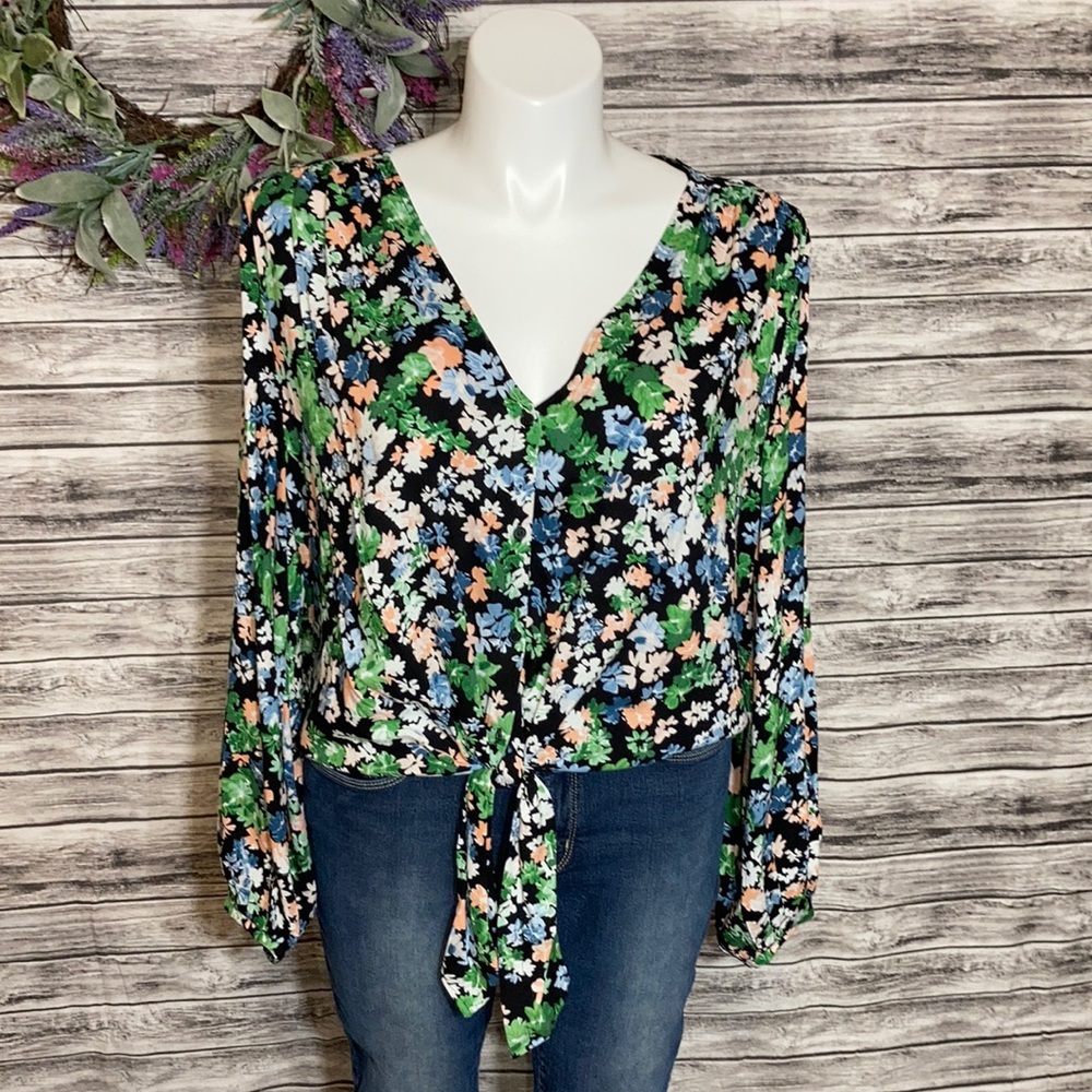 H&M Floral Tie Front Top